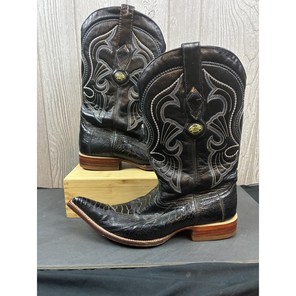 Los Altos Mens 9 EE Black Genuine Ostrich Exotic Leather Western Cowboy Boots